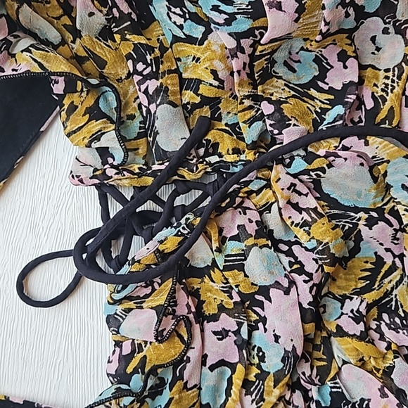 Free People Floral Mabel Ruffle Balloon Sleeve Top M Like New - Picture 7 of 11